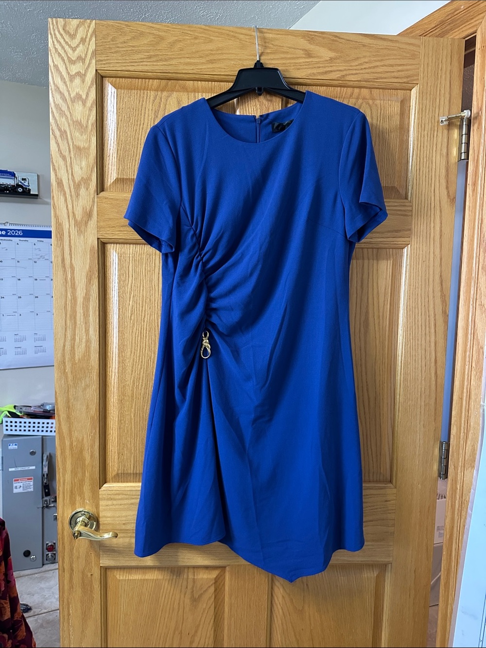 Donna Karan Cobalt Blue Midi Dress with Gold Loop Detail